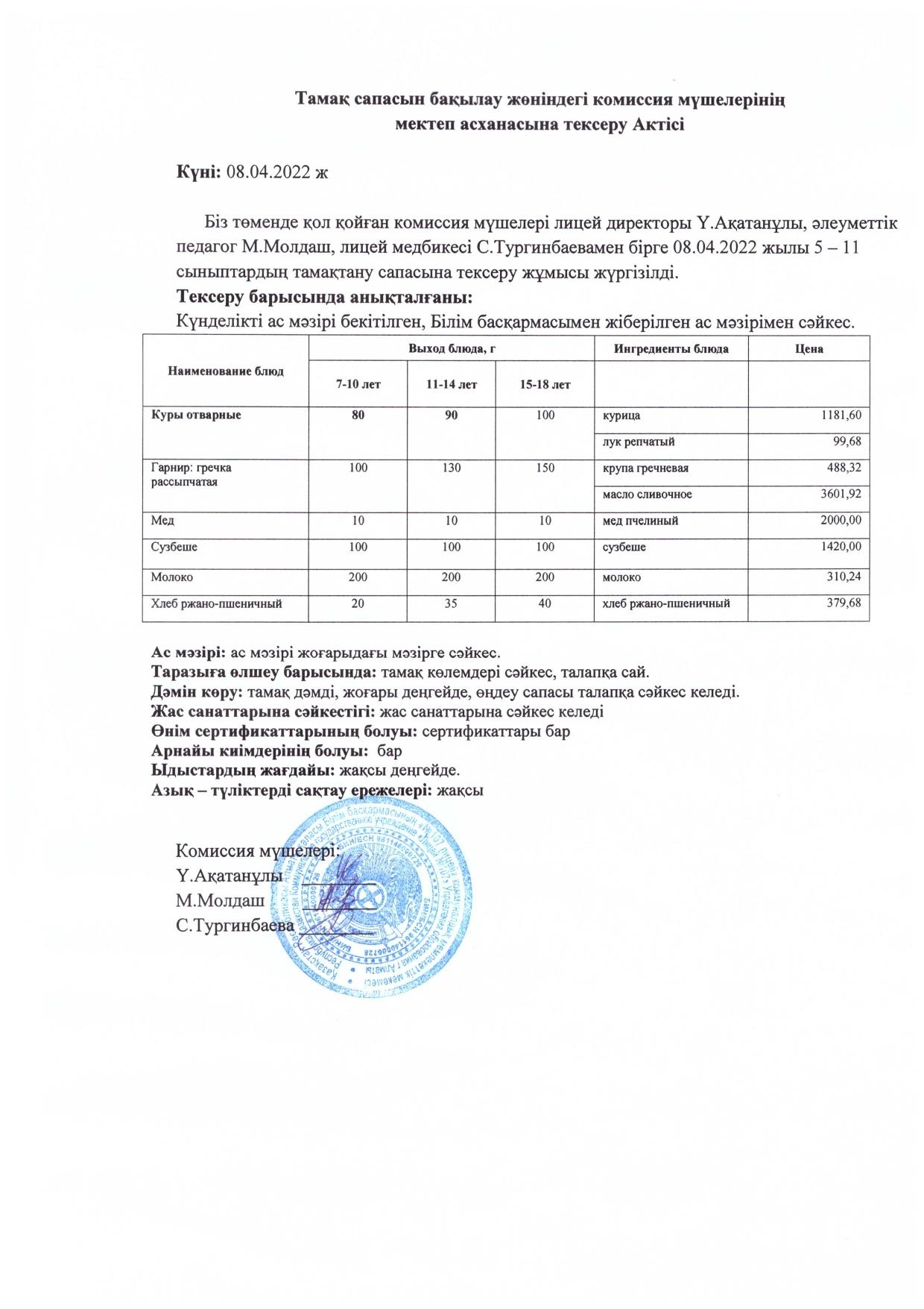 Тамақтану сапасын бақылау мониторингі